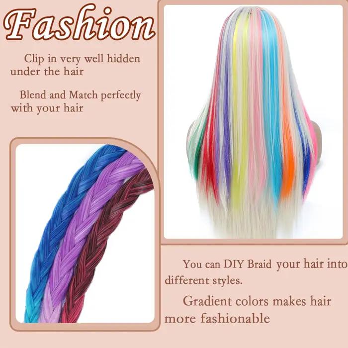 VEYDA Extensions de cheveux colorées à clipser pour filles, 22 pouces, couleurs Omber, cheveux raide