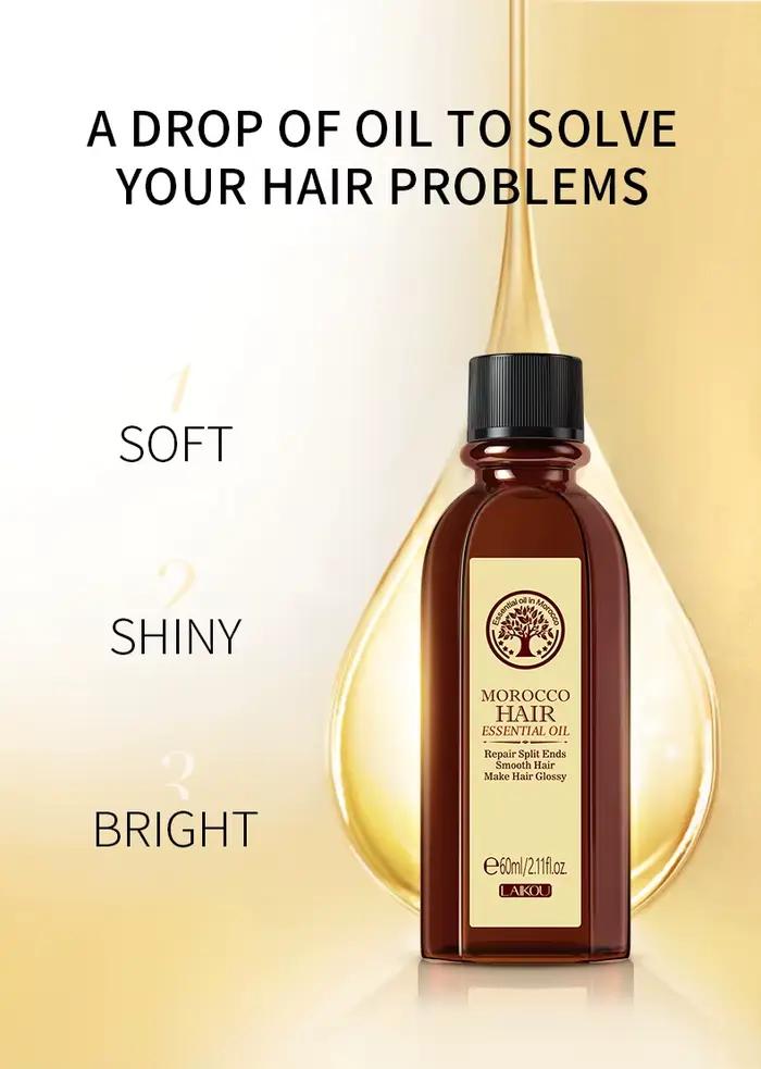 Huile essentielle capillaire Laikou Morocco 60ml, répare les cheveux abîmés, anti-frisottis, nourris