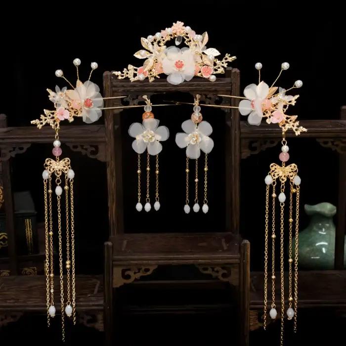 Antique Hanfu coiffure fée irrégulière gland étape secouant épingle à cheveux Style Antique rose fle