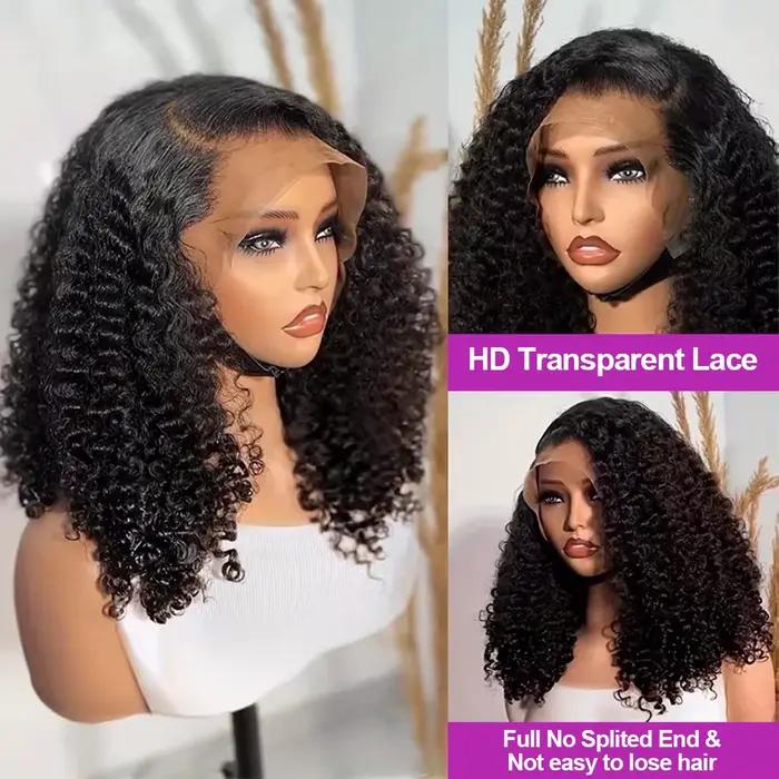 Perruque Lace Front Wig naturelle brésilienne bouclée sans colle, cheveux courts, 13x4, Deep Water W