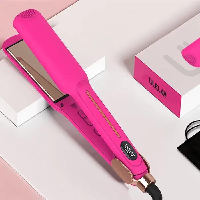 Lisseur de cheveux pour femme 450 ℉   Lisseur à cheveux en titane rose infrarouge, chauffe rapidemen