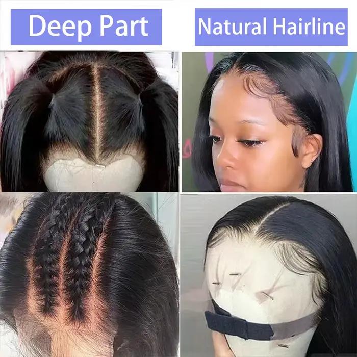 Perruque Bob Lace Frontal Wig naturelle, cheveux courts, lisses, 13x4, 100% cheveux humains, pre-plu
