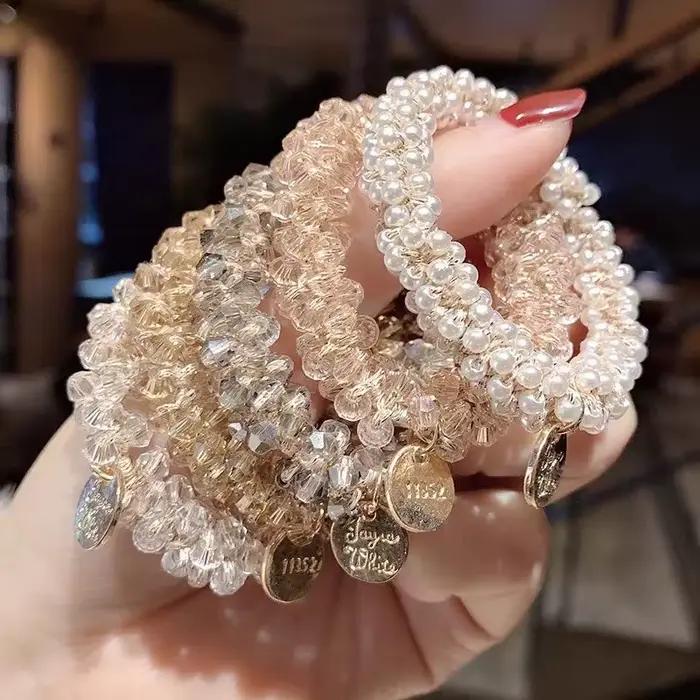 Chouchous élastiques en perles de cristal pour femmes, accessoires pour cheveux, porte-queue de chev