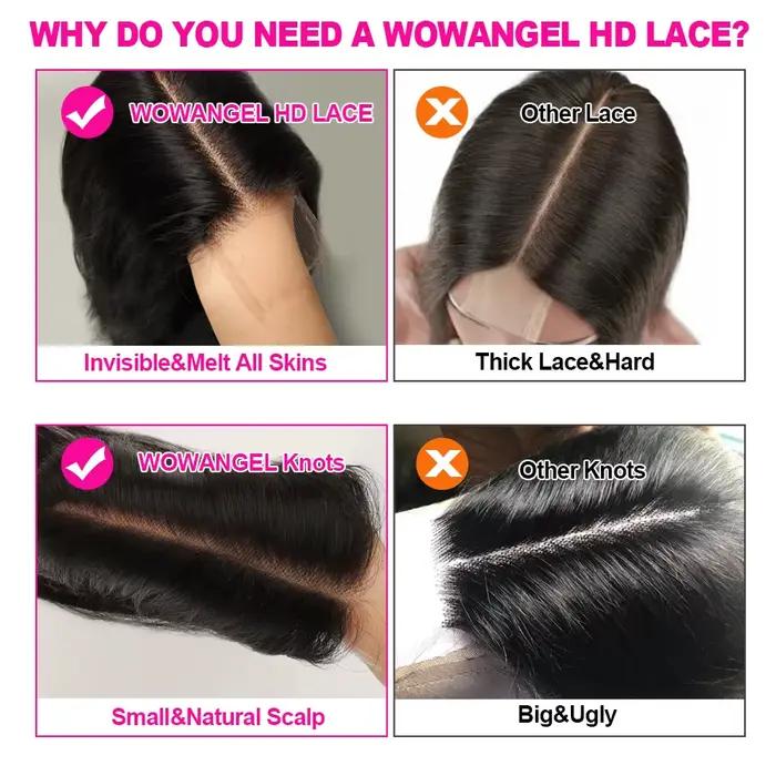WOWANGEL 2x6 séparation profonde HD dentelle fermeture frontale seulement peau fondu cheveux raides 