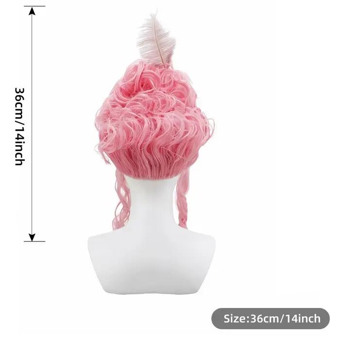 Perruque synthétique rose moelleuse de haute qualité |   Coiffure de la reine avec des fleurs de plu