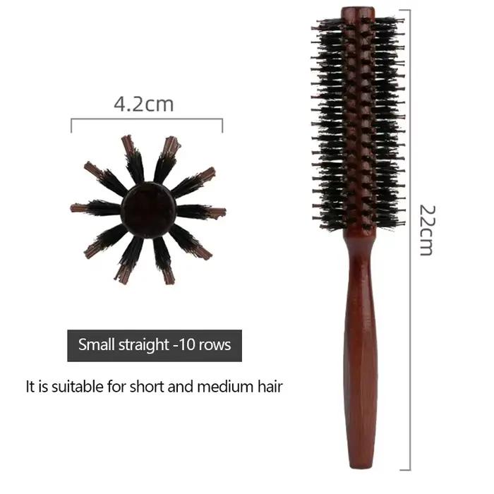 Brosse à cheveux bouclée en poils de sanglier pour femmes, peigne en bois, rouleau antistatique, pei