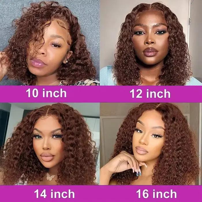 # 4 brun foncé vague profonde bouclés court Bob perruque de cheveux cheveux brésiliens chocolat brun