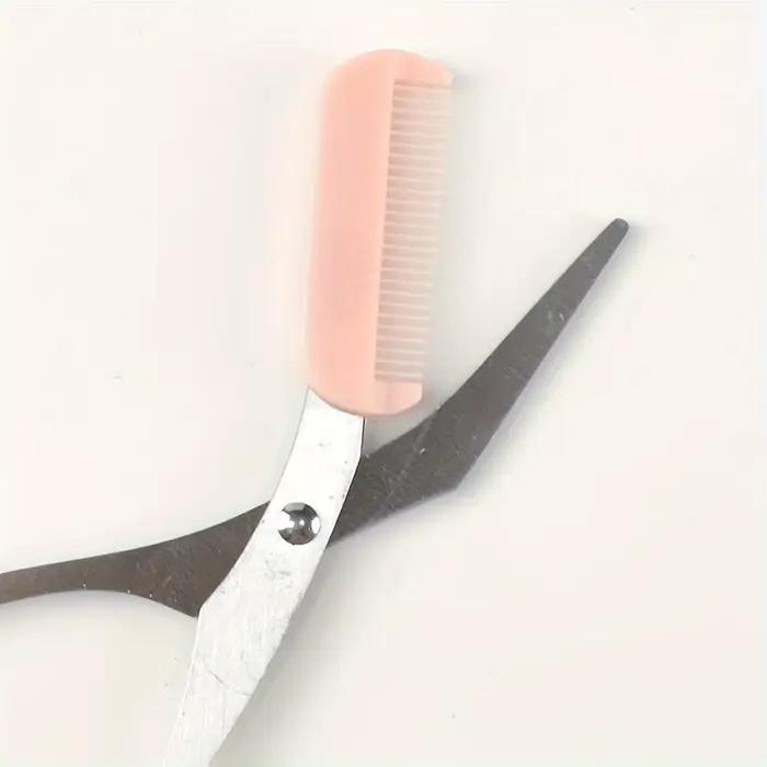 Ciseaux de coupe de sourcils roses avec peigne intégré - acier inoxydable, outil de toilettage préci