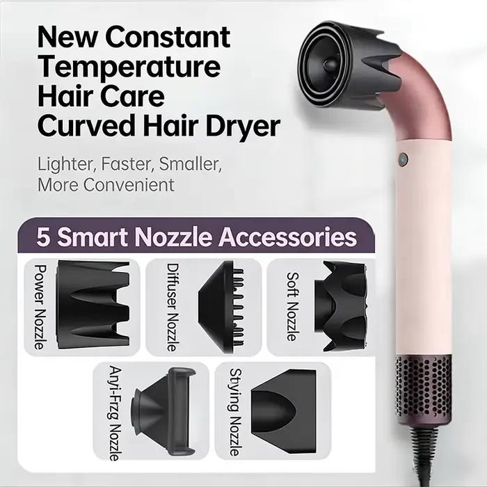 Sèche-cheveux professionnel 5 en 1 à grande vitesse avec tube incurvé, séchage rapide en 30 secondes