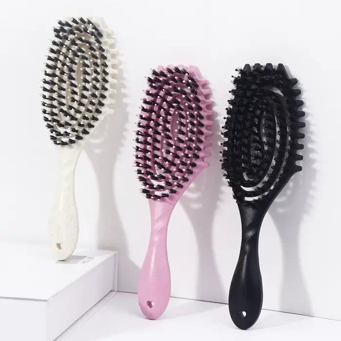 Peigne en forme d'arc creux en poils, adapté à un usage sec et humide, brosse de coiffure antistatiq