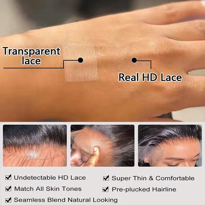 Perruques frontales en dentelle HD transparente 13x6, cheveux brésiliens lisses courts, densité 200%