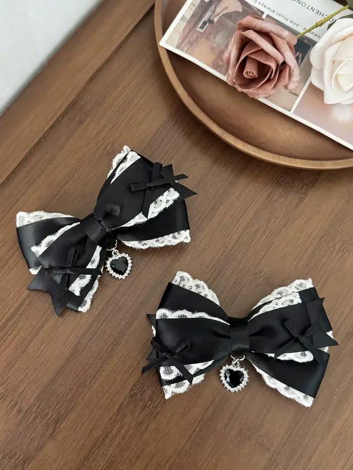 Pince à cheveux en dentelle à deux pièces pour femmes, avec nœud mignon, accessoire de cheveux Lolit