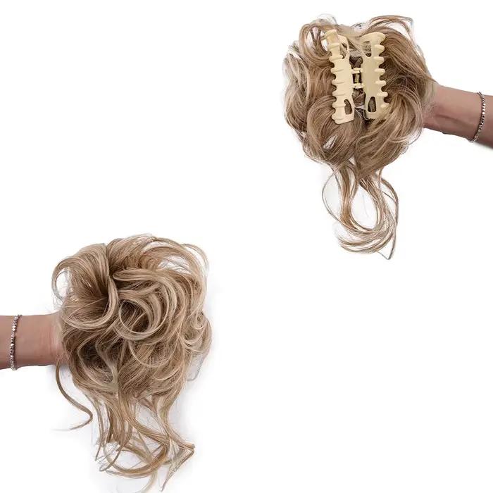 Chignon synthétique en désordre, Extensions capillaires Updo ébouriffées avec pince à griffes, chouc