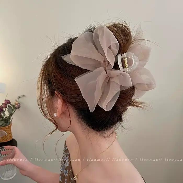 Élégante pince à cheveux en maille avec nœud pour queue de cheval et tresses, accessoire capillaire 