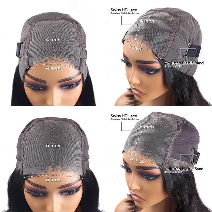 Perruques sans colle cheveux humains porter et aller pré-coupé 4x4 5x5 Hd dentelle fermeture perruqu
