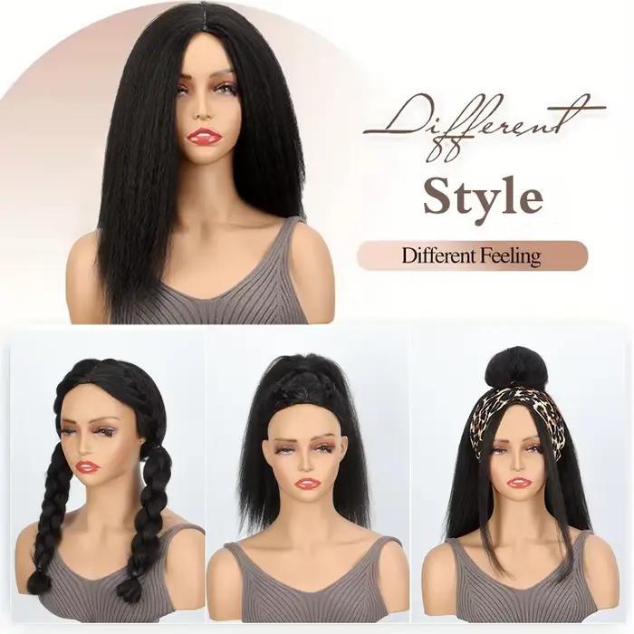 Perruque Yaki synthétique longue et crépue lisse, 16/22 pouces, cheveux doux et moelleux pour femmes