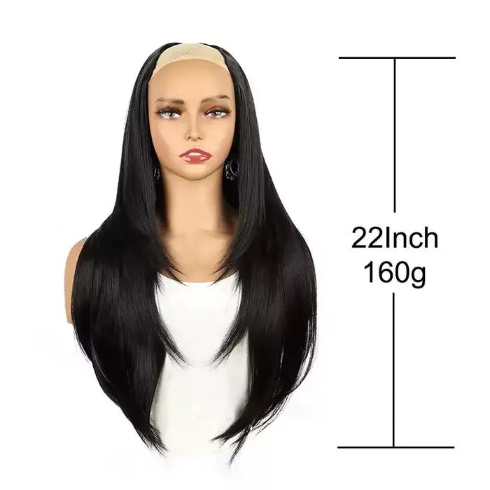 22/24 pouces synthétique en forme de V couches 4 Clips longue Extension de cheveux raides mode posti