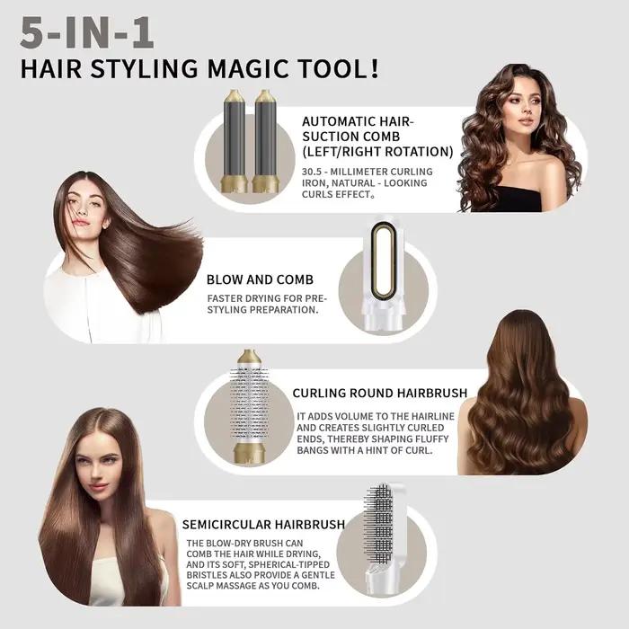 Ensemble de coiffage 5-en-1 Dyso Air : sèche-cheveux, lisseur, peigne à air chaud, outils et équipements de coiffure professionnels, cadeau