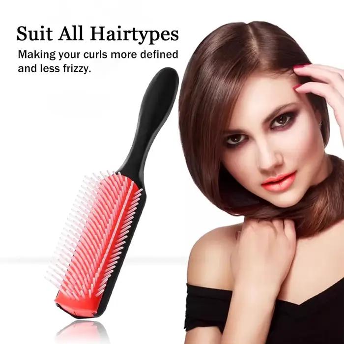 9-Rows Cushion Nylon Bristle Hair Brush Classic Detangling Wet Dry Curly