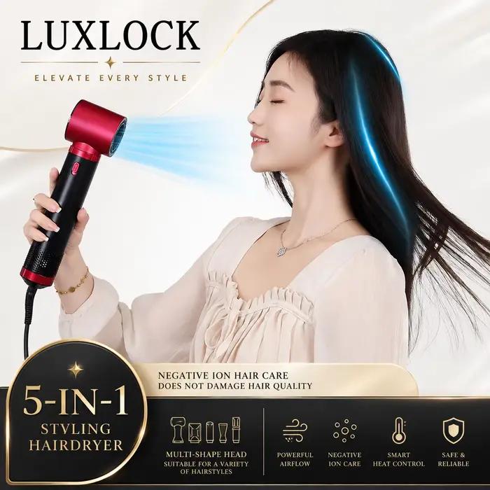 Kit de coiffure LUXLOCK sans fil 5-en-1 : Sèche-cheveux