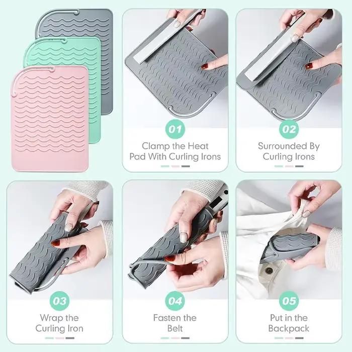 Tapis en silicone antidérapant et portable résistant à la chaleur pour outils de coiffure