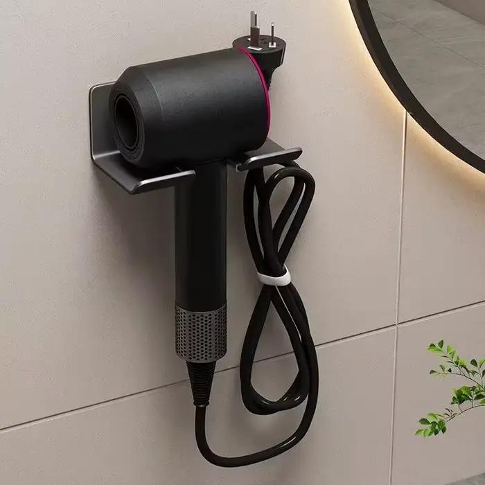 Support mural pour sèche-cheveux de salle de bain, sans perçage, adhésif puissant, en plastique durable, pour accessoires, 1/2 pièces