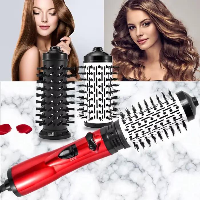 Brosse chauffante électrique 2-en-1 : Sèche-cheveux portable interchangeable, lisseur et boucleur en une seule étape