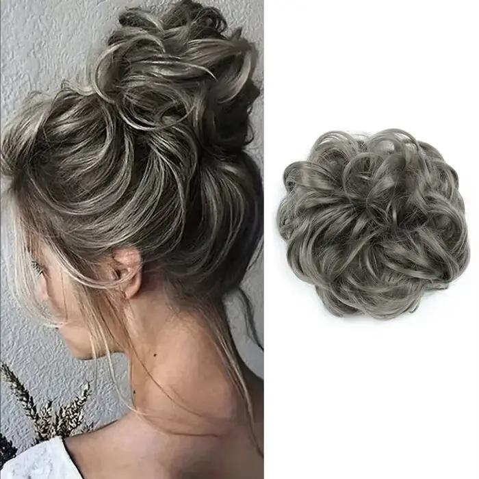 Chignon synthétique bouclé gris foncé volumineux pour coiffure de mariée