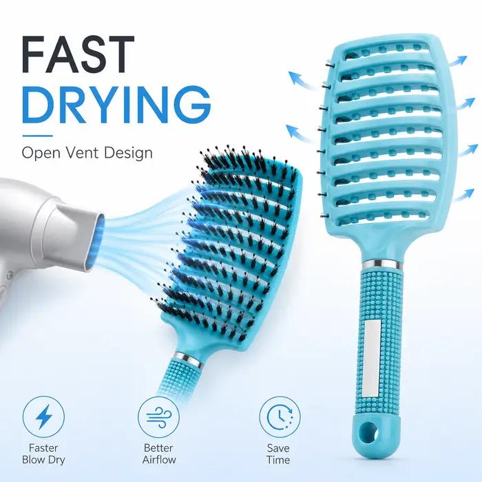 Brosse à cheveux démêlante à picots en nylon et poils de sanglier, séchage rapide, anti-frisottis, pour cheveux humides et secs, masseur de cuir chevelu
