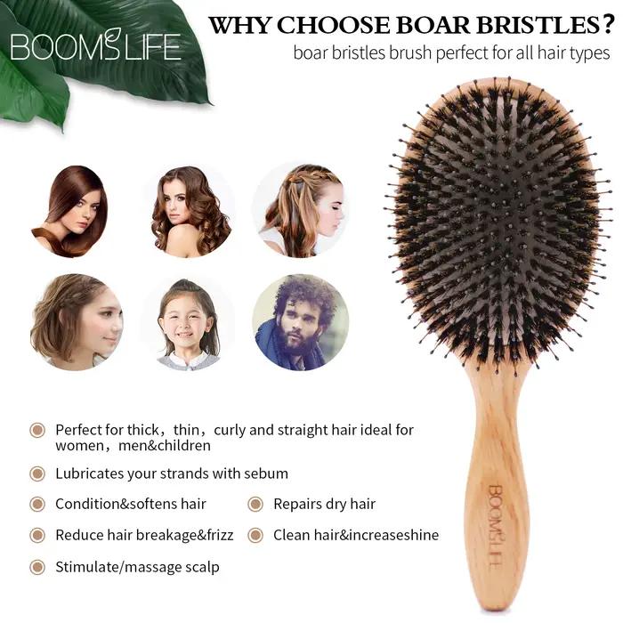 Brosse à cheveux en poils De sanglier personnalisée Peine bois De chêne peigne femmes coiffure cuir chevelu Massage
