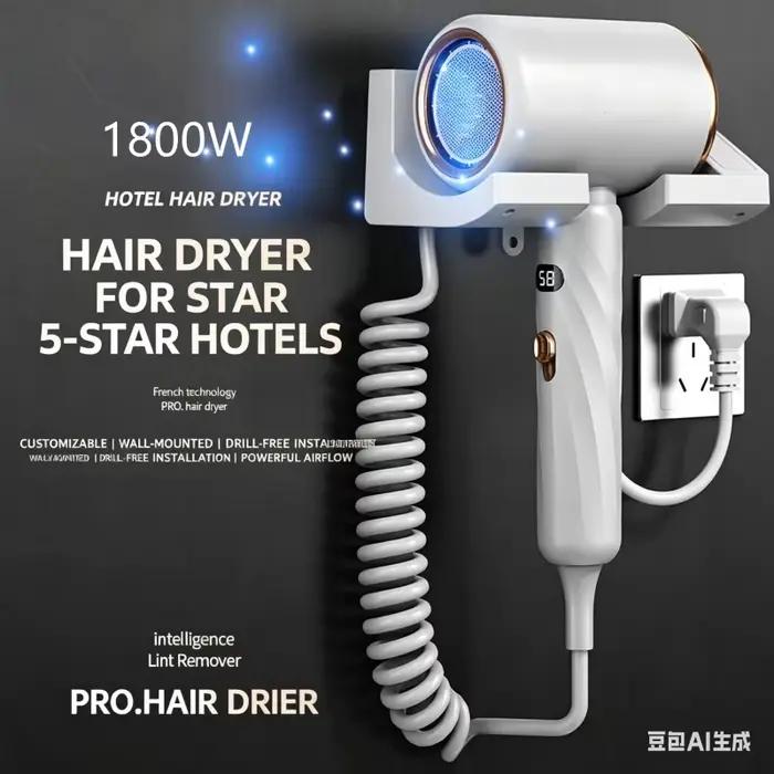 Sèche-cheveux mural 1800W avec affichage LED de la température