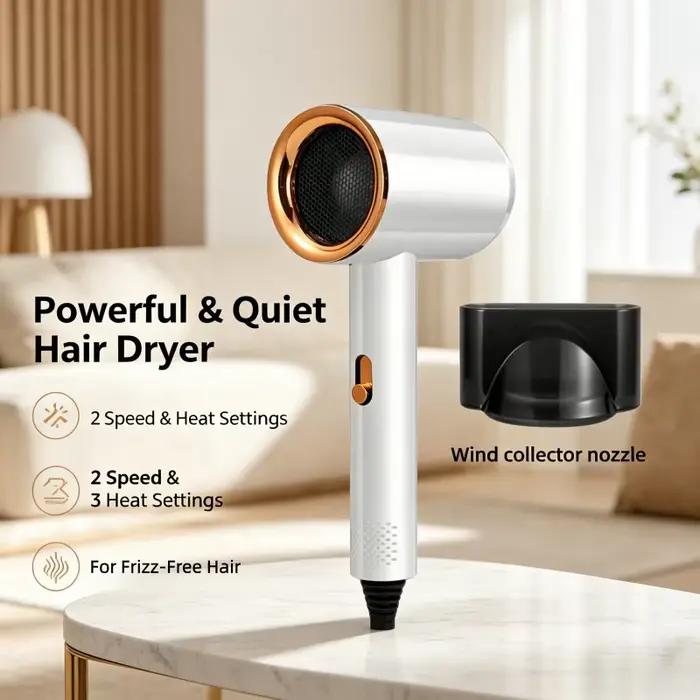 Sèche-cheveux à ions négatifs avec embout collecteur de vent, sèche-cheveux léger à vent chaud et froid réglable pour le séchage des cheveux à domicile