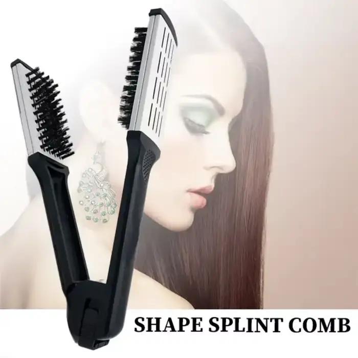 Lisseur de cheveux professionnel V Comb Clamp 2 en 1 avec double brosses en nylon