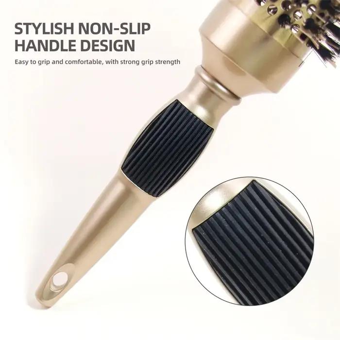 Brosse volumisante à poils de sanglier avec corps en aluminium conducteur de chaleur pour séchage, bouclage et démêlage des cheveux