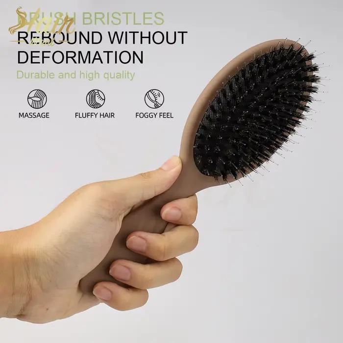 Brosse démêlante pour extensions de cheveux en poils de sanglier avec dents en nylon