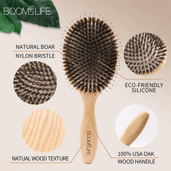 Brosse à cheveux en poils De sanglier personnalisée Peine bois De chêne peigne femmes coiffure cuir chevelu Massage