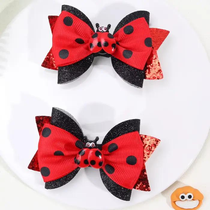 Pinces à cheveux motif coccinelle, 2 pièces/pack, accessoires pour cheveux pour filles, épingle à cheveux pour enfants, couvre-chef, nœuds, cadeau idéal pour les filles