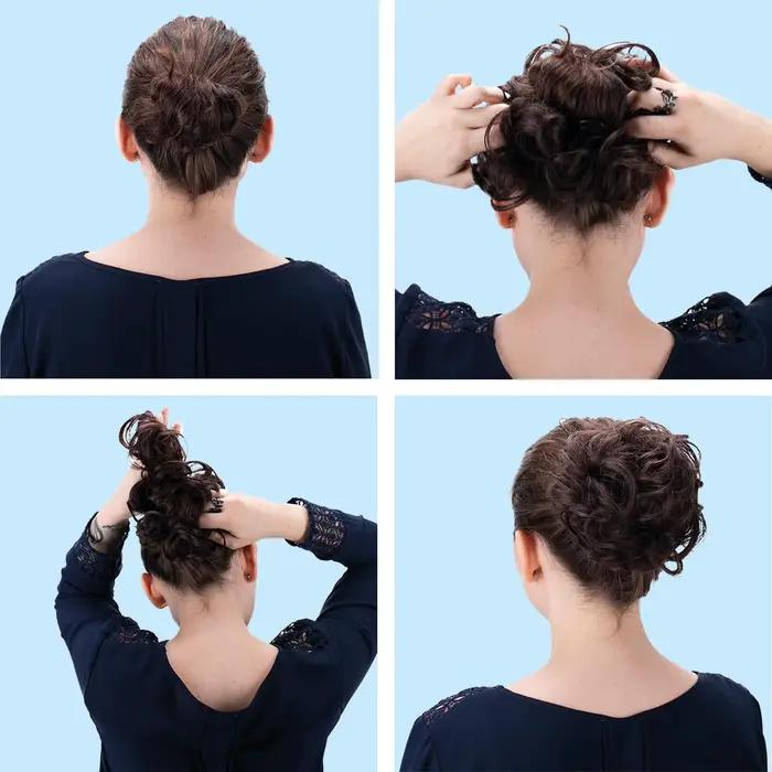 Chignon synthétique bouclé gris foncé volumineux pour coiffure de mariée