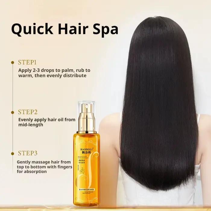 Huile Essentielle Capillaire en Spray Hydratante et Adoucissante – Essence Nourrissante Sans Rinçage Anti-Dessèchement et Anti-Statique pour Cheveux