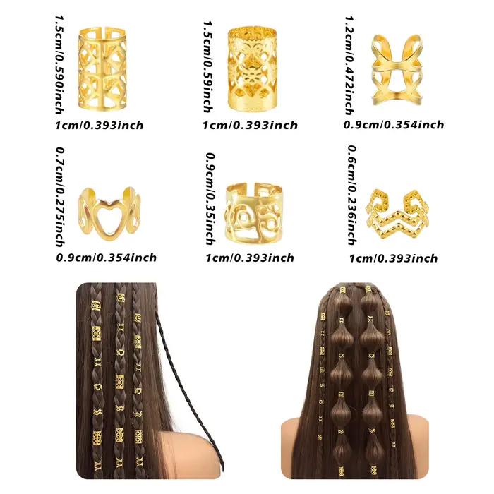 120 anneaux pour cheveux dorés de 6 formes