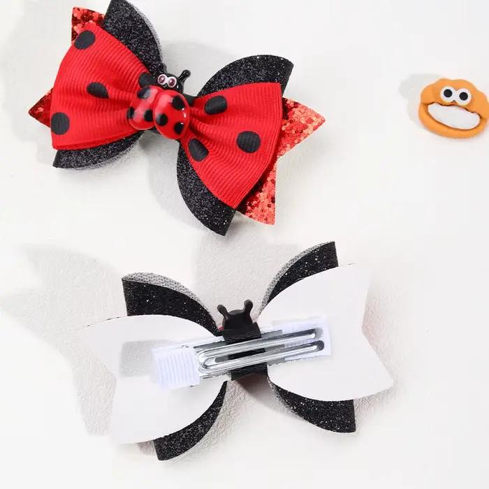 Pinces à cheveux motif coccinelle, 2 pièces/pack, accessoires pour cheveux pour filles, épingle à cheveux pour enfants, couvre-chef, nœuds, cadeau idéal pour les filles