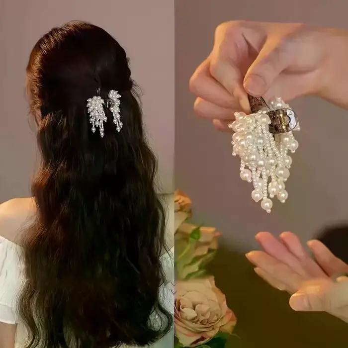 Épingle à cheveux Vintage élégante avec perles en cascade et chaînes