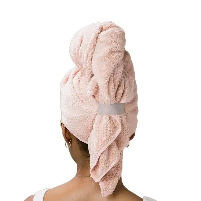 Serviette turban en microfibre gaufrée pour séchage rapide des cheveux