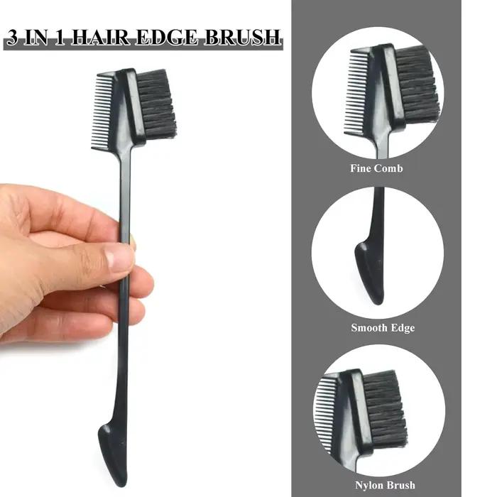    Brosses à cheveux, ensemble de 2 brosses à cheveux à contrôle de bord double face, peigne 3 en 1, outil de toilettage pour femmes et filles, brosse à sourcils