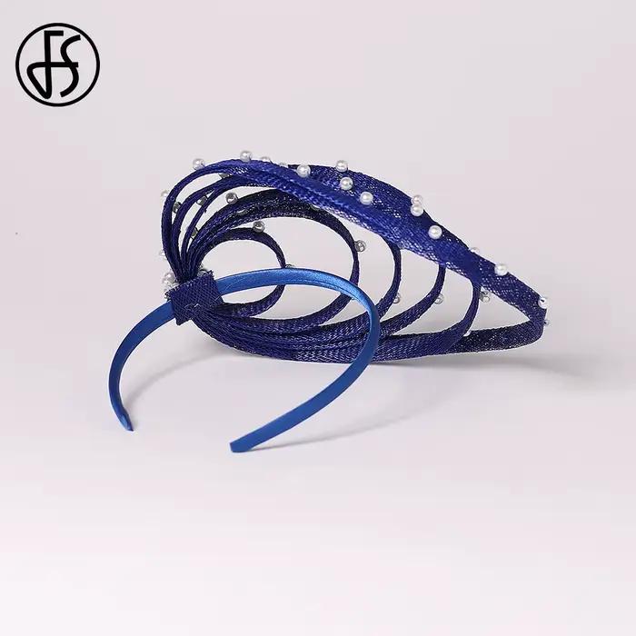 Chapeau fascinateur bleu royal avec fausses perles – Coiffure de mariage élégante