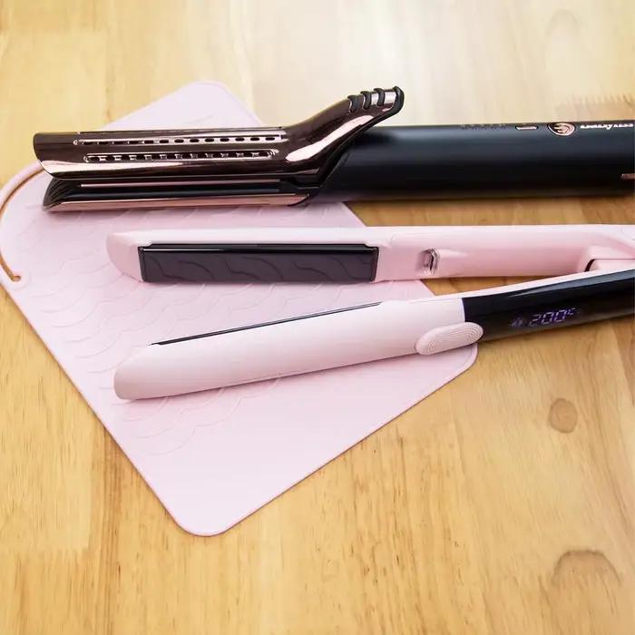 Tapis en silicone pour fer plat et étui de voyage pour outils de cheveux