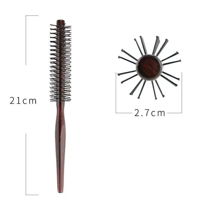 Mini brosse à cheveux ronde en nylon avec manche en bois pour hommes et femmes