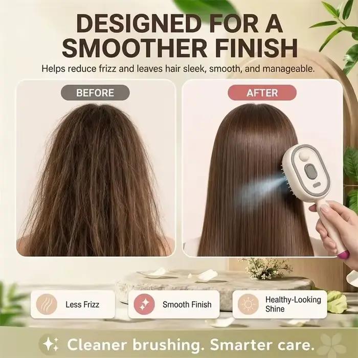 Brosse à cheveux électrique anti-frisottis avec spray
