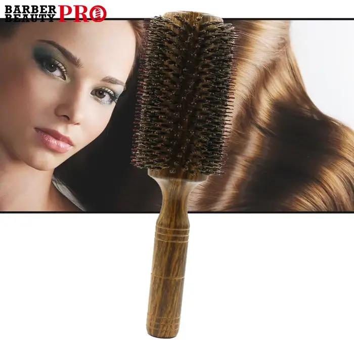 Brosse à cheveux ronde professionnelle en poils de sanglier pour femmes et hommes