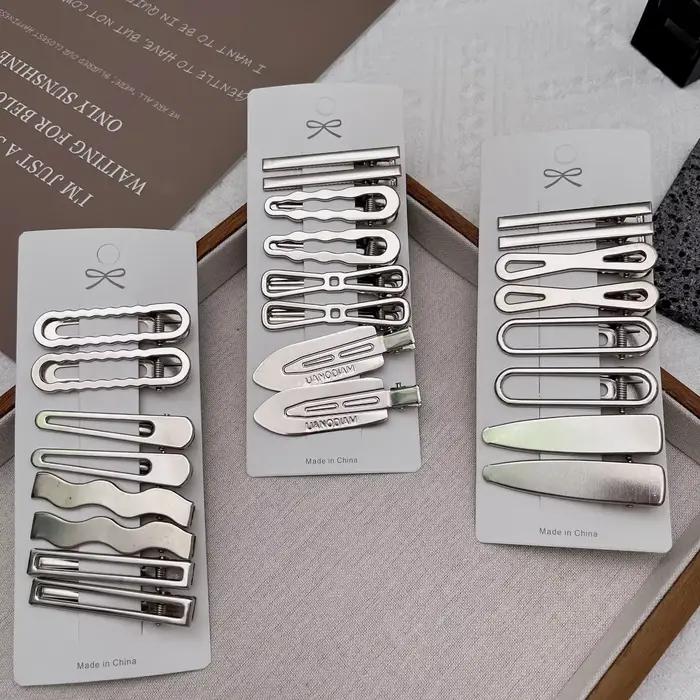 Pinces à cheveux en métal argenté pour femmes et filles, épingle à cheveux en bec de canard Y2K, frange de personnalité, couvre-chef latéral, Barrettes, accessoires de coiffure